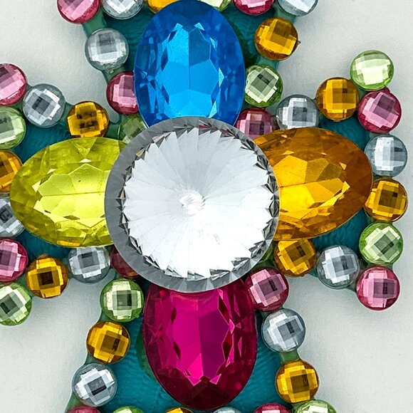 Multicolored Rhinestone Cross Pendant | Jewel Tone Crystal Charm - Picture 2 of 10